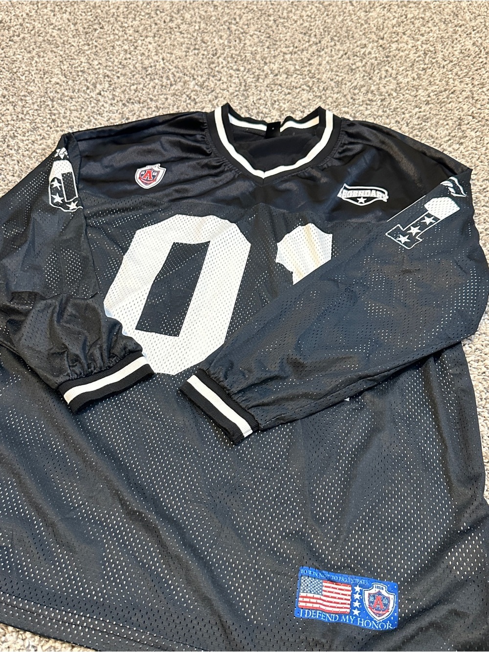 Black Mesh Football Pullover Jersey with White Number